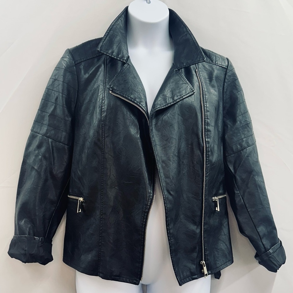 A.N.A (A New Approach) black faux leather moto jacket, 1X